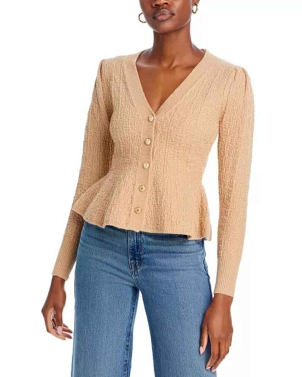 Line and Dot Amina Peplum Cardigan Women's XS Knit Long Sleeve Sweater Coquette